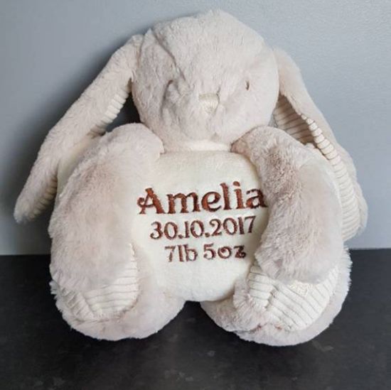 Picture of Personalised baby rabbit and blanket set newborn / christening gift