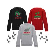 Picture of Children's Dinosaur Christmas Sweatshirt Dino Fan Santa Xmas Jumper Day 3 Designs Boy Girl