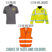 Picture of 3 x Kustom Kit Classic Polo, 1 x Portwest Hi Vis Bomber, 1 x Hi Vis Vest